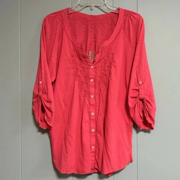 NINE WEST Vintage America Split V Button Front Embroidered Tab Sleeves Size XXL - Picture 1 of 6